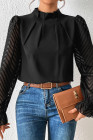 Black Neck Flounce Sleeve Blouse