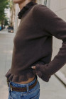 Chicory Coffee RUFFLED KNIT SWEATER