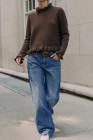Chicory Coffee RUFFLED KNIT SWEATER