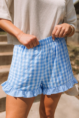 Sky Blue Stripe Picnic Chic High Waist Gingham Shorts LC7311269-P419
