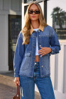 EVALESS Jean Jacket Women Trendy Color Block Denim Jacket Oversized Long Sleeve Button Down Jackets Shacket Coat with Pockets
