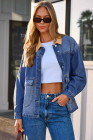 EVALESS Jean Jacket Women Trendy Color Block Denim Jacket Oversized Long Sleeve Button Down Jackets Shacket Coat with Pockets