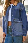 EVALESS Jean Jacket Women Trendy Color Block Denim Jacket Oversized Long Sleeve Button Down Jackets Shacket Coat with Pockets