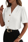 EVALESS Blouses for Women Dressy Casual Summer Short Sleeve Button Down Shirts Business Work Tops