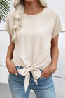 EVALESS Womens Bow Knot Hem Short Sleeve Blouses Dressy Casual Summer Crewneck T Shirts Going Out Tops