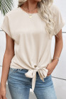 EVALESS Womens Bow Knot Hem Short Sleeve Blouses Dressy Casual Summer Crewneck T Shirts Going Out Tops