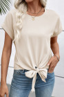 EVALESS Womens Bow Knot Hem Short Sleeve Blouses Dressy Casual Summer Crewneck T Shirts Going Out Tops
