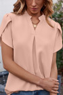 EVALESS Women's Dressy Casual Business Work Chiffon Blouses Tops Summer V Neck Cute Loose Petal Short Sleeve