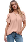 EVALESS Women's Dressy Casual Business Work Chiffon Blouses Tops Summer V Neck Cute Loose Petal Short Sleeve