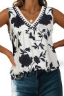 EVALESS Women's Tank Tops Summer V Neck Sleeveless Shirts Blouses Floral Print Boho Babydoll Tops