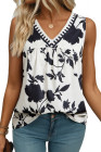 EVALESS Women's Tank Tops Summer V Neck Sleeveless Shirts Blouses Floral Print Boho Babydoll Tops