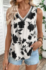 EVALESS Women's Tank Tops Summer V Neck Sleeveless Shirts Blouses Floral Print Boho Babydoll Tops