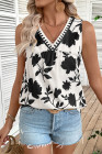 EVALESS Women's Tank Tops Summer V Neck Sleeveless Shirts Blouses Floral Print Boho Babydoll Tops