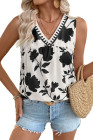 EVALESS Women's Tank Tops Summer V Neck Sleeveless Shirts Blouses Floral Print Boho Babydoll Tops