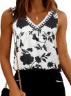 EVALESS Women's Tank Tops Summer V Neck Sleeveless Shirts Blouses Floral Print Boho Babydoll Tops