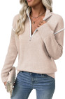 EVALESS WOMENS SWEATERS V NECK LONG SLEEVE QUARTER ZIP COLLARED RIBBED KNIT DRESSY CASUAL PULLOVER SWEATERS OUTFITS