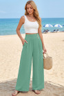 EVALESS Womens High Waisted Button Pleated Wide Leg Pants Beach Vacation Trouses