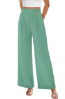 EVALESS Womens High Waisted Button Pleated Wide Leg Pants Beach Vacation Trouses