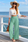 EVALESS Womens High Waisted Button Pleated Wide Leg Pants Beach Vacation Trouses