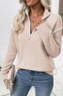 EVALESS WOMENS SWEATERS V NECK LONG SLEEVE QUARTER ZIP COLLARED RIBBED KNIT DRESSY CASUAL PULLOVER SWEATERS OUTFITS