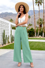 EVALESS Womens High Waisted Button Pleated Wide Leg Pants Beach Vacation Trouses