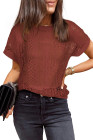 EVALESS Womens Spring Summer Tops Casual Lace Tops Crewneck Short Sleeve Shirts Cut Out T Shirts Sheer Crochet Knit Blouses