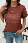EVALESS Womens Spring Summer Tops Casual Lace Tops Crewneck Short Sleeve Shirts Cut Out T Shirts Sheer Crochet Knit Blouses