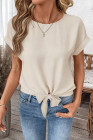 EVALESS Womens Bow Knot Hem Short Sleeve Blouses Dressy Casual Summer Crewneck T Shirts Going Out Tops