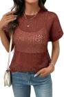 EVALESS Womens Spring Summer Tops Casual Lace Tops Crewneck Short Sleeve Shirts Cut Out T Shirts Sheer Crochet Knit Blouses