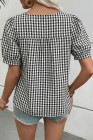 EVALESS Women's Plaid Shirt Dressy Casual Square Neck Tops 2026 Fashion Summer Puff Short Sleeve Loose Gingham Blouses