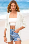 EVALESS Women's Crochet Knit Cardigan Sweaters Short Sleeve Open Front Kimonos Boho Cardigans Tops Lightweight Casual Vacation