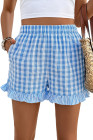 EVALESS Boxer Shorts for Women Plaid Pajama Ruffle Shorts Fashion 2026 Summer Beach Bottoms Lounge Shorts with Pockets