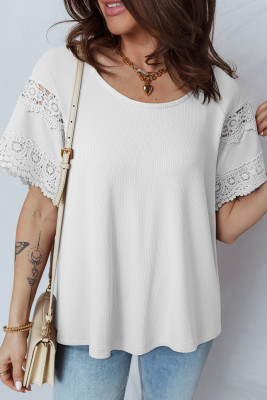 EVALESS Womens Tops Spring Summer Ribbed Texture Embroidery Short Sleeve Crewneck T Shirts LC25230008-P1