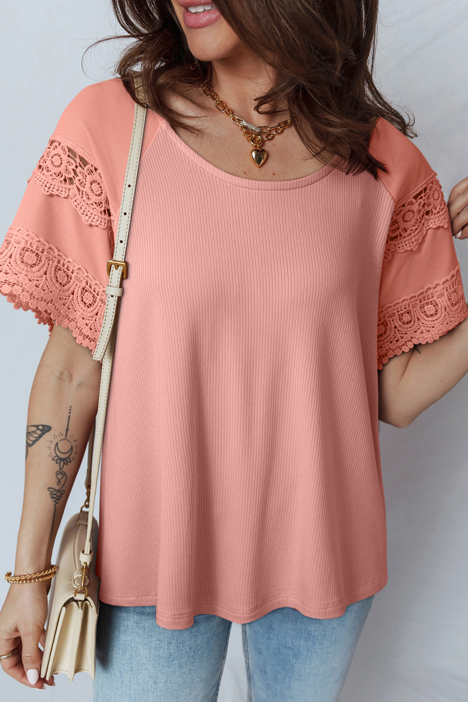 EVALESS Womens Tops Spring Summer Ribbed Texture Embroidery Short Sleeve Crewneck T Shirts