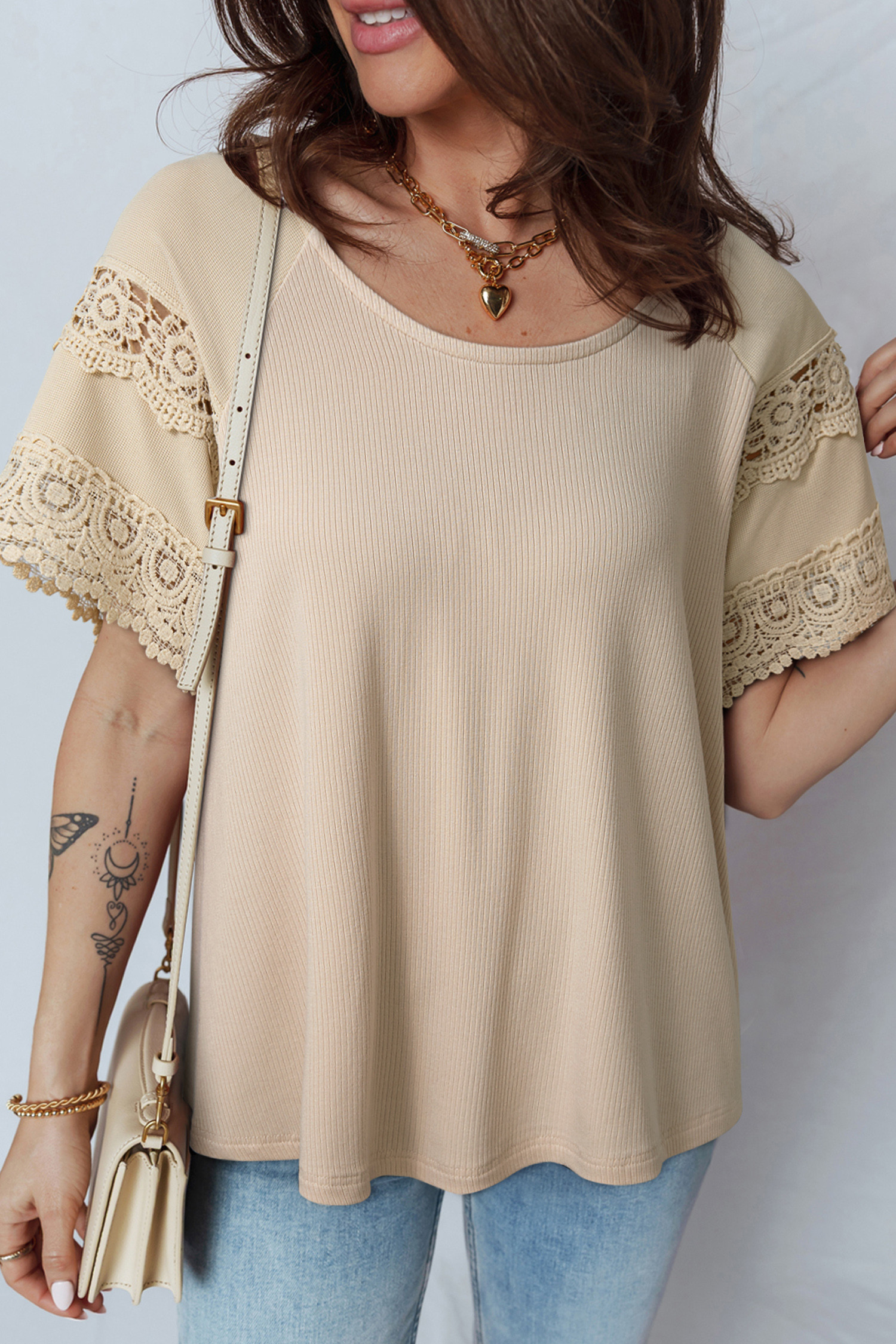 EVALESS Womens Tops Spring Summer Ribbed Texture Embroidery Short Sleeve Crewneck T Shirts