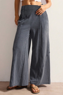 Medium Grey Smocked Wide Waistband Seam Detail Wide Leg Pants LC7713899-P3011