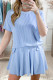 EVALESS Two Piece Sets for Women Summer Outfits Ribbed Knit Short Sleeve Tops and Lined Pleated Mini Skirt Lounge Sets
