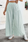 EVALESS Women's Wide Leg Palazzo Pants Casual Elastic High Waisted Cotton Gingham Plaid Culottes Trousers with Pockets
