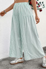 EVALESS Women's Wide Leg Palazzo Pants Casual Elastic High Waisted Cotton Gingham Plaid Culottes Trousers with Pockets