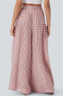 EVALESS Women's Wide Leg Palazzo Pants Casual Elastic High Waisted Cotton Gingham Plaid Culottes Trousers with Pockets