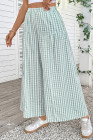 EVALESS Women's Wide Leg Palazzo Pants Casual Elastic High Waisted Cotton Gingham Plaid Culottes Trousers with Pockets