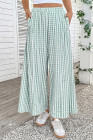 EVALESS Women's Wide Leg Palazzo Pants Casual Elastic High Waisted Cotton Gingham Plaid Culottes Trousers with Pockets