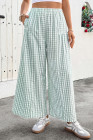 EVALESS Women's Wide Leg Palazzo Pants Casual Elastic High Waisted Cotton Gingham Plaid Culottes Trousers with Pockets