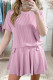 EVALESS Two Piece Sets for Women Summer Outfits Ribbed Knit Short Sleeve Tops and Lined Pleated Mini Skirt Lounge Sets