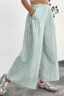EVALESS Women's Wide Leg Palazzo Pants Casual Elastic High Waisted Cotton Gingham Plaid Culottes Trousers with Pockets