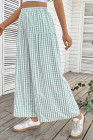 EVALESS Women's Wide Leg Palazzo Pants Casual Elastic High Waisted Cotton Gingham Plaid Culottes Trousers with Pockets