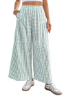 EVALESS Women's Wide Leg Palazzo Pants Casual Elastic High Waisted Cotton Gingham Plaid Culottes Trousers with Pockets