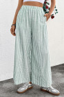 EVALESS Women's Wide Leg Palazzo Pants Casual Elastic High Waisted Cotton Gingham Plaid Culottes Trousers with Pockets