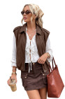 EVALESS Womens Vest Faux Suede Sleeveless Jackets Fashion Spring 2026 Y2K Cropped Jacket Trendy Streetwear with Pockets