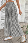EVALESS Women's Wide Leg Palazzo Pants Casual Elastic High Waisted Cotton Gingham Plaid Culottes Trousers with Pockets